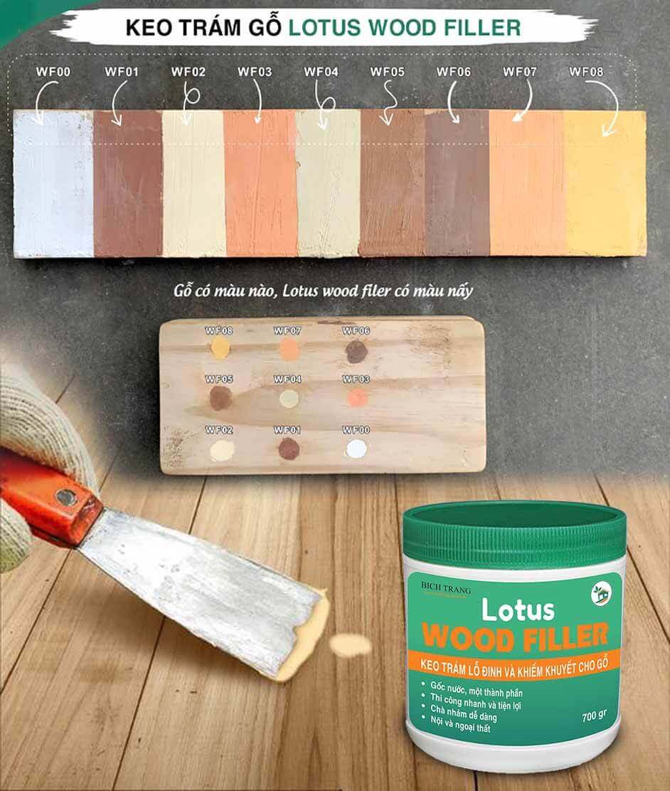 Keo trám trét gỗ che khuyết điểm bề mặt gỗ Wood Filler 2026 11 Bảng Màu keo Trám trét gỗ Wood Filler, lấp lỗ đinh, trám vết nứt gỗ