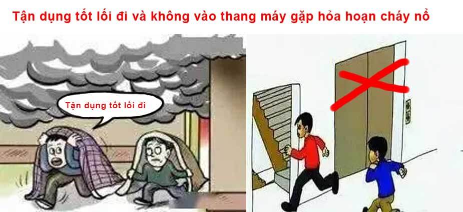 Tận dụng tốt lối đi và không vào thang máy gặp hỏa hoạn cháy nổ