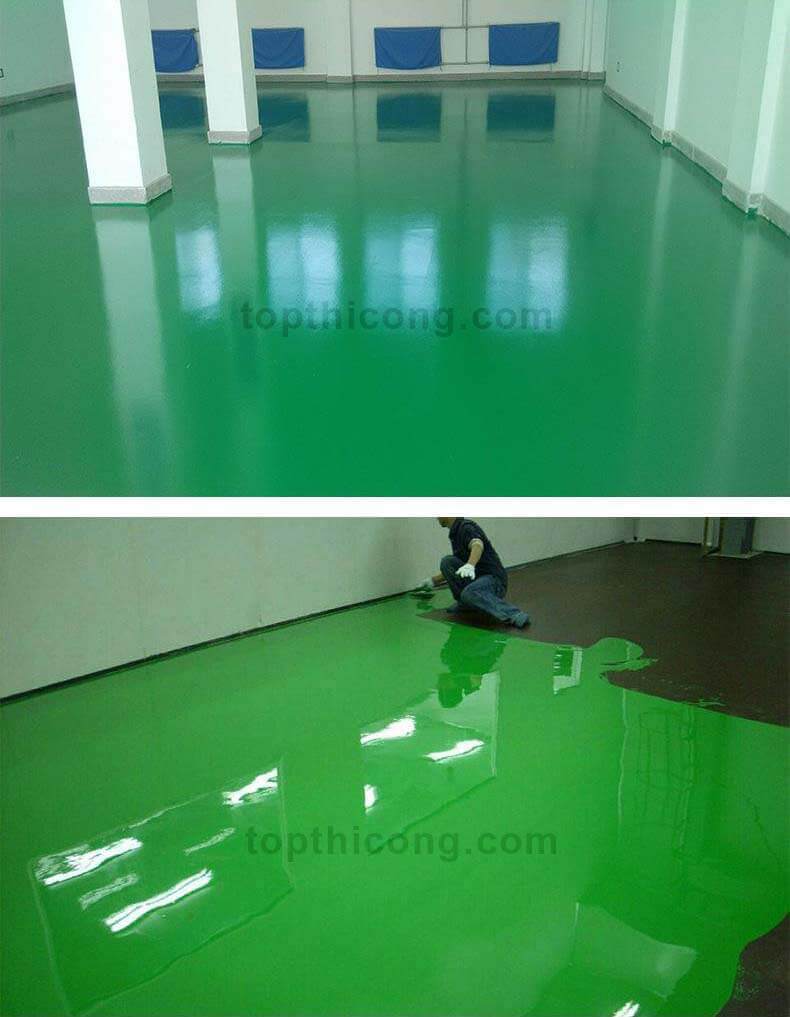 Dùng quá liều lượng chất đóng rắn Quá trình thi công sơn sàn epoxy m2