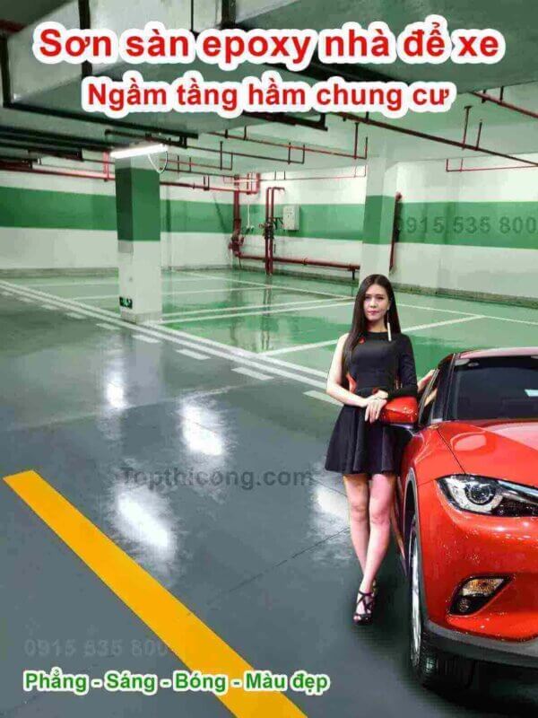Sơn sàn epoxy nhà để xe ngầm tầng hầm chung cư đạt chuẩn