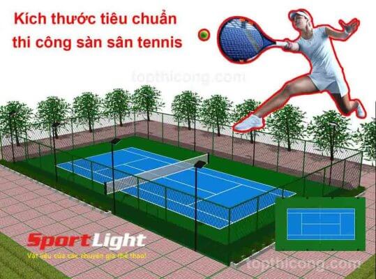 Kích thước tiêu chuẩn thi công sàn sân tennis 23m