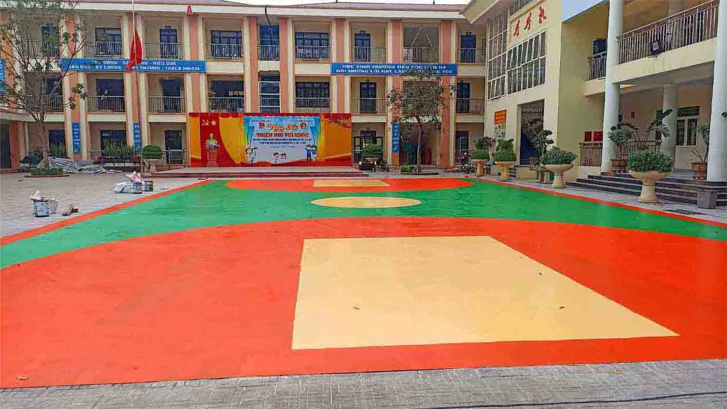 Sàn nhựa sipu sơn Thi công sàn sân bóng rổ ngoài trời bằng Silicon PU