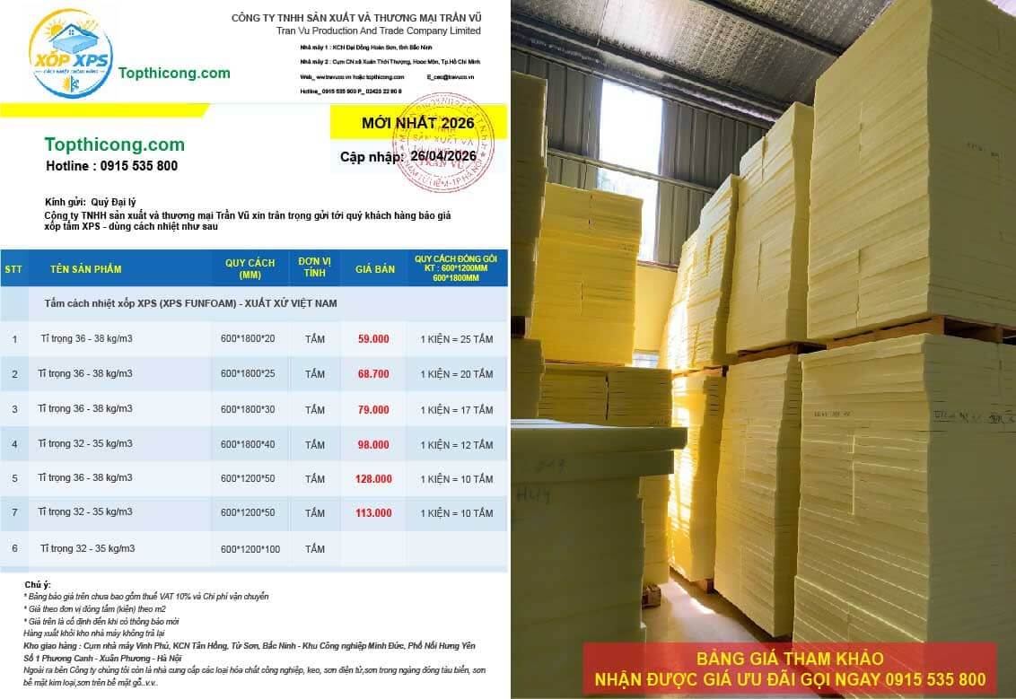 Báo giá xốp XPS dày 5cm cách nhiệt tại nhà máy triết khấu cao